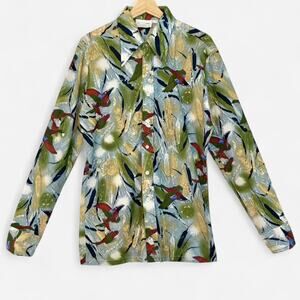 RARE Vintage 70s Mallard Duck Print Button Down Shirt- Size Large, Retro, Disco
